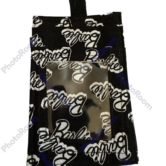 Barbie b/w script ID Wallet Case 6 slots cotton hand made 2x3 NWT fun gift - Picture 1 of 2